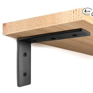 4 Pack Heavy Duty Floating Shelf Brackets, Metal L Wall Brackets- Black